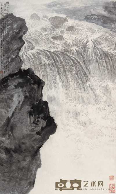 卢星堂 1987年作 飞瀑图 立轴 126×76cm